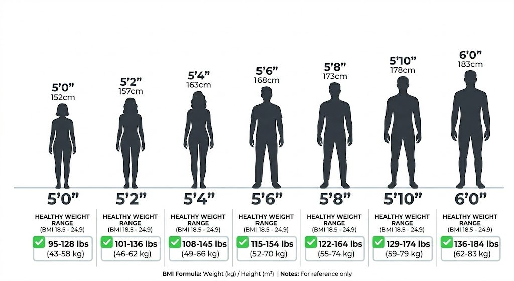 BMI Chart for Women 2026 — Healthy Weight by Height (Free Calculator)
